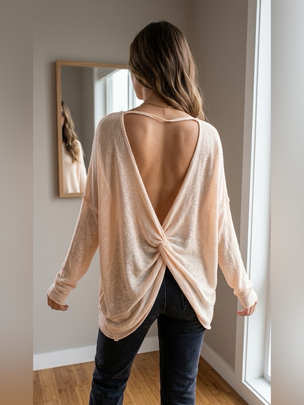 WE THE FREE oversized Open-Back Twist Knit Top in cream medium